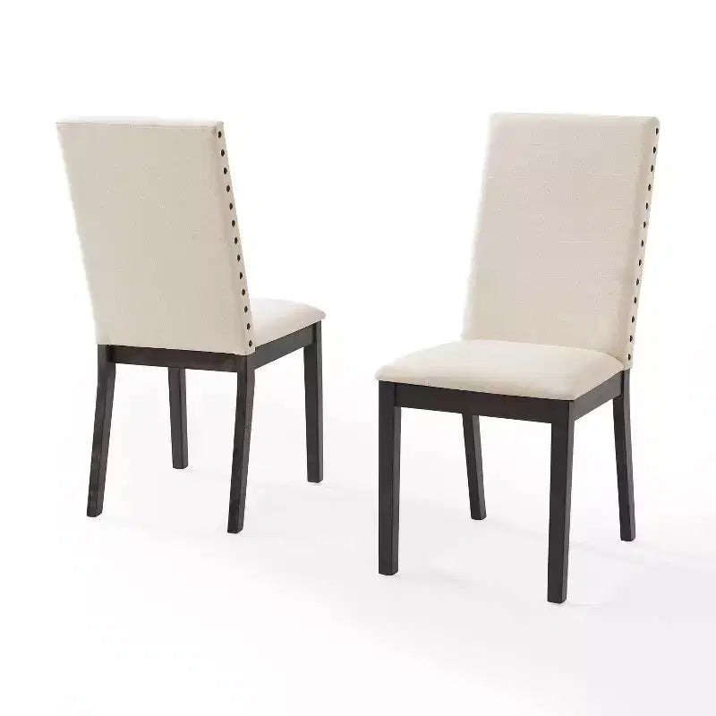 Crosley Lot de 2 chaises rembourrées Hayden Ardoise : Clous décoratifs, pieds en bois d'hévéa, coussin en mousse