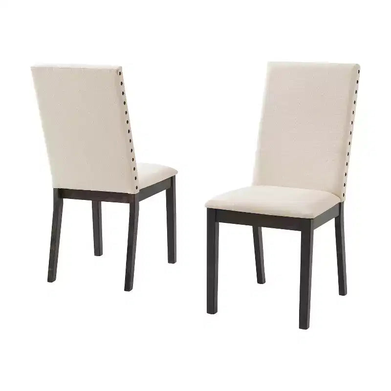 Crosley Lot de 2 chaises rembourrées Hayden Ardoise : Clous décoratifs, pieds en bois d'hévéa, coussin en mousse