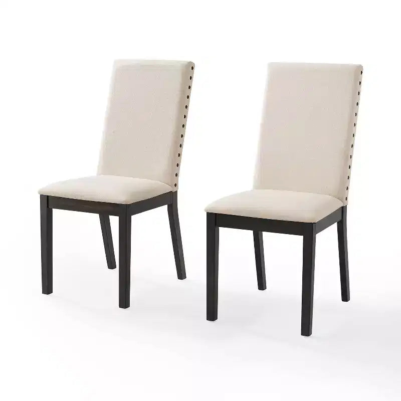 Crosley Lot de 2 chaises rembourrées Hayden Ardoise : Clous décoratifs, pieds en bois d'hévéa, coussin en mousse