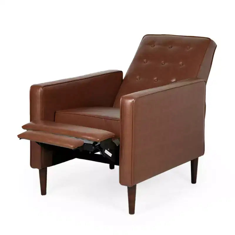 Christopher Knight Home Mervynn Mid-Century Modern Button Tufted Recliner Cognac Brown/Dark Espresso : Revêtement en similicuir, Cadre en contreplaqué