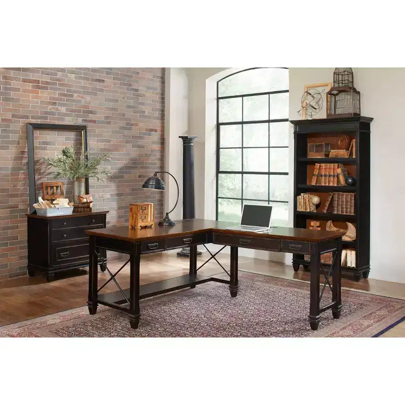 Bureau d'angle Hartford Open en brun - Martin Furniture : style vintage, treillis métallique, bureau à domicile