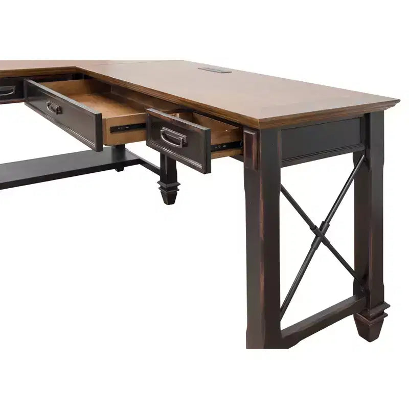 Bureau d'angle Hartford Open en brun - Martin Furniture : style vintage, treillis métallique, bureau à domicile