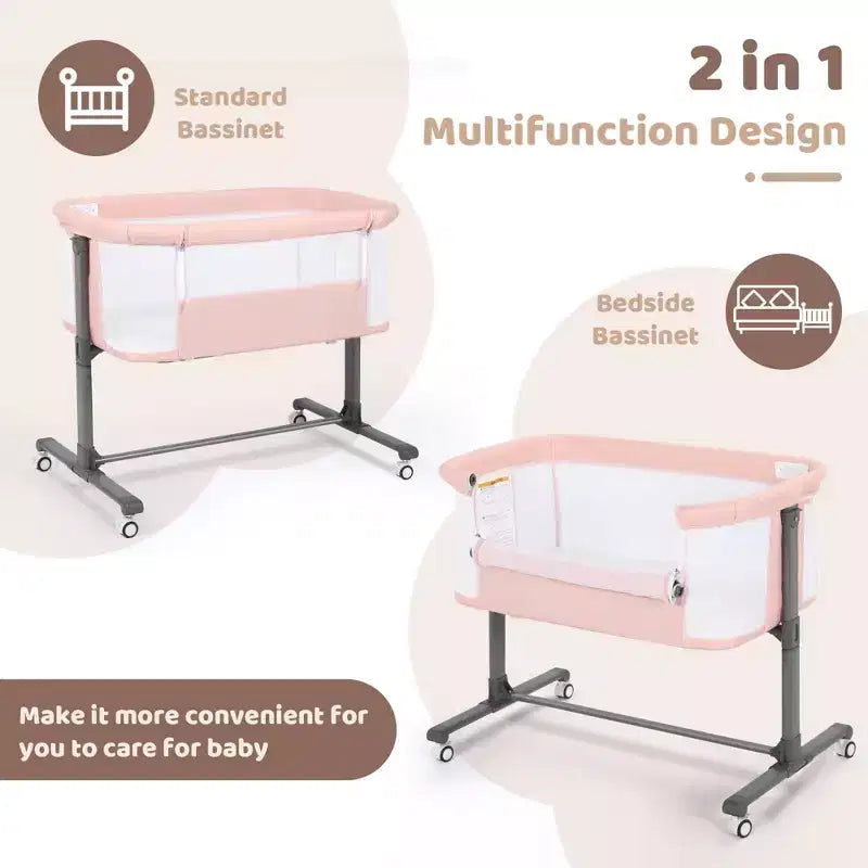 Berceau avec roulettes 鈥?Beige / Gris / Rose, Cododo, pour 1 bébé
