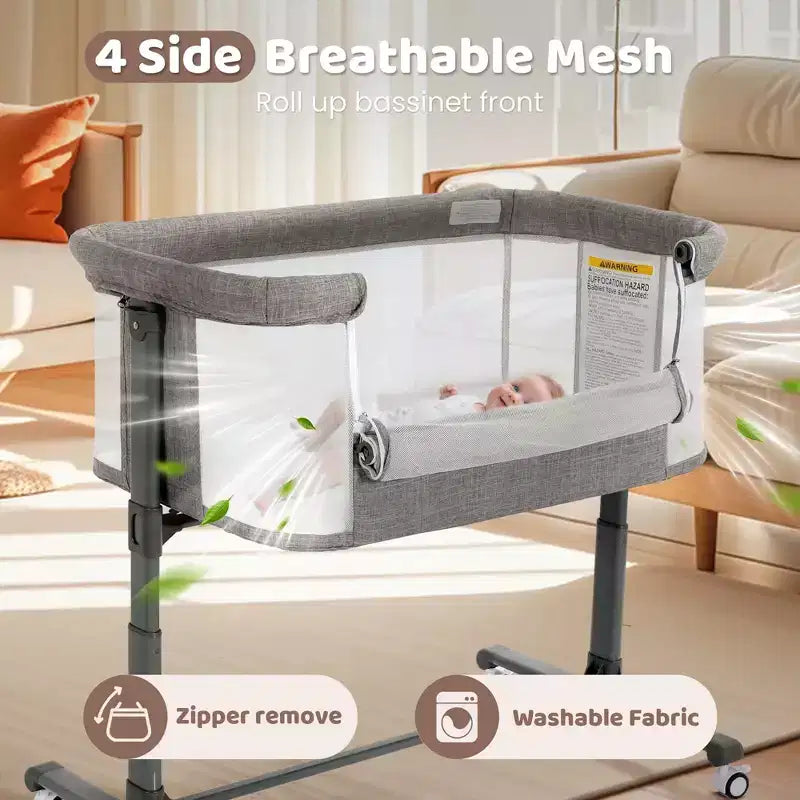 Berceau avec roulettes 鈥?Beige / Gris / Rose, Cododo, pour 1 bébé