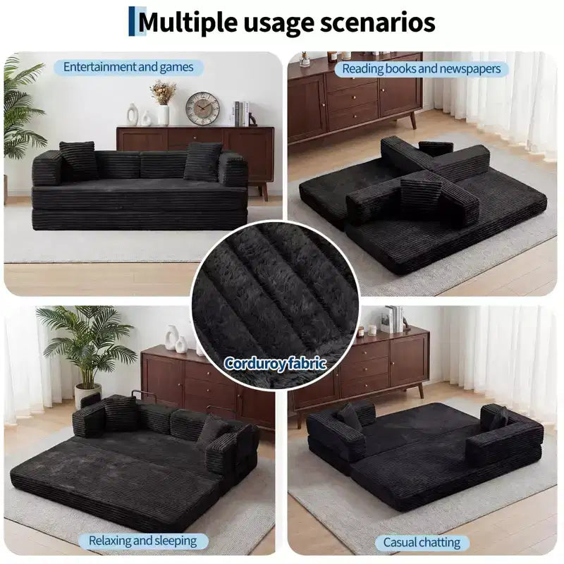 Canapé-lit convertible 5-en-1 80.7 鈥?Velours côtelé, 1200 lbs, Aucun assemblage requis