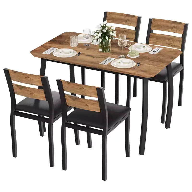 Ensemble de table et 4 chaises de cuisine avec cadre métallique, design biseauté