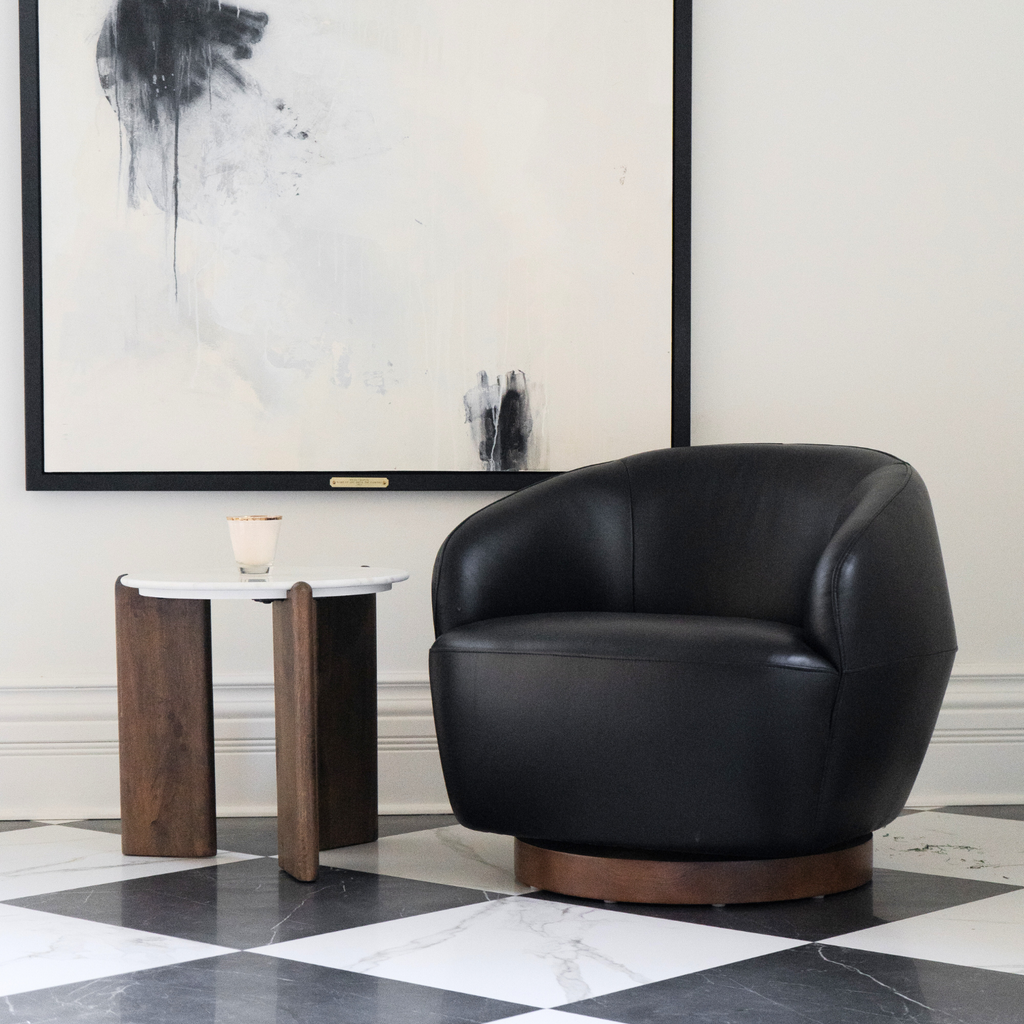 Classic Leather Lounge Chair with Swivel, Round