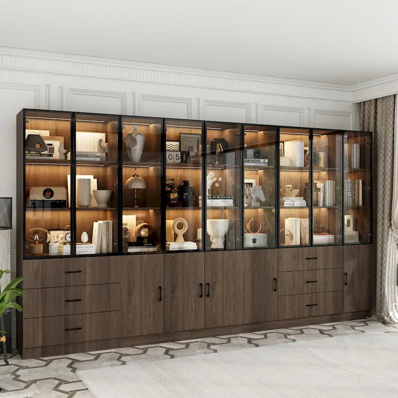 Meuble luminaire personnalisable en aluminium et verre pour buffet/bibliothèque