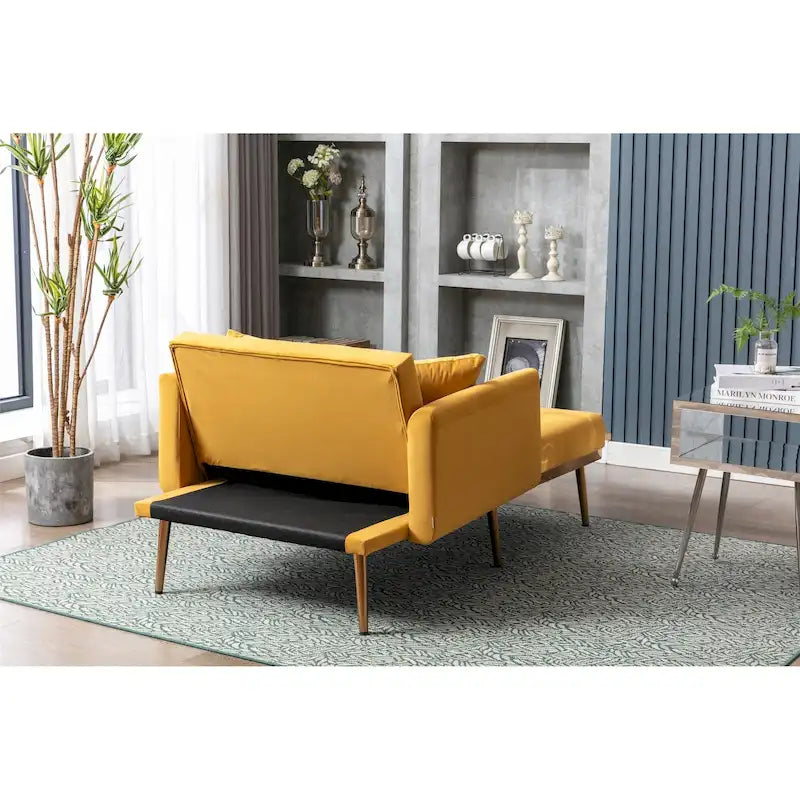 Canapé-lit de salon capitonné en velours avec pieds couleur or rose