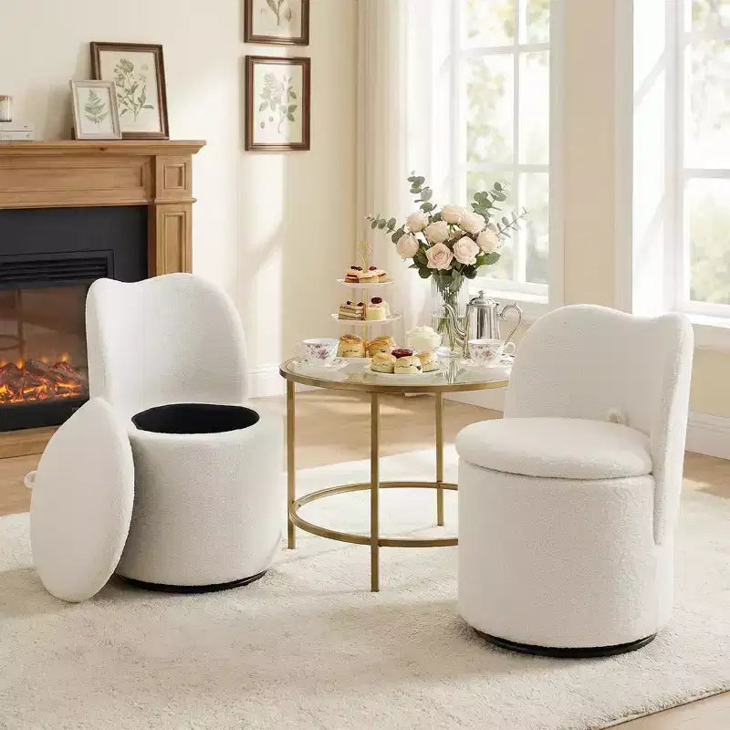 Chaise de vanité pivotante avec rangement, tabouret de maquillage rond rembourré avec dossier, fauteuil d'appoint rembourré doux pour chambre et salon