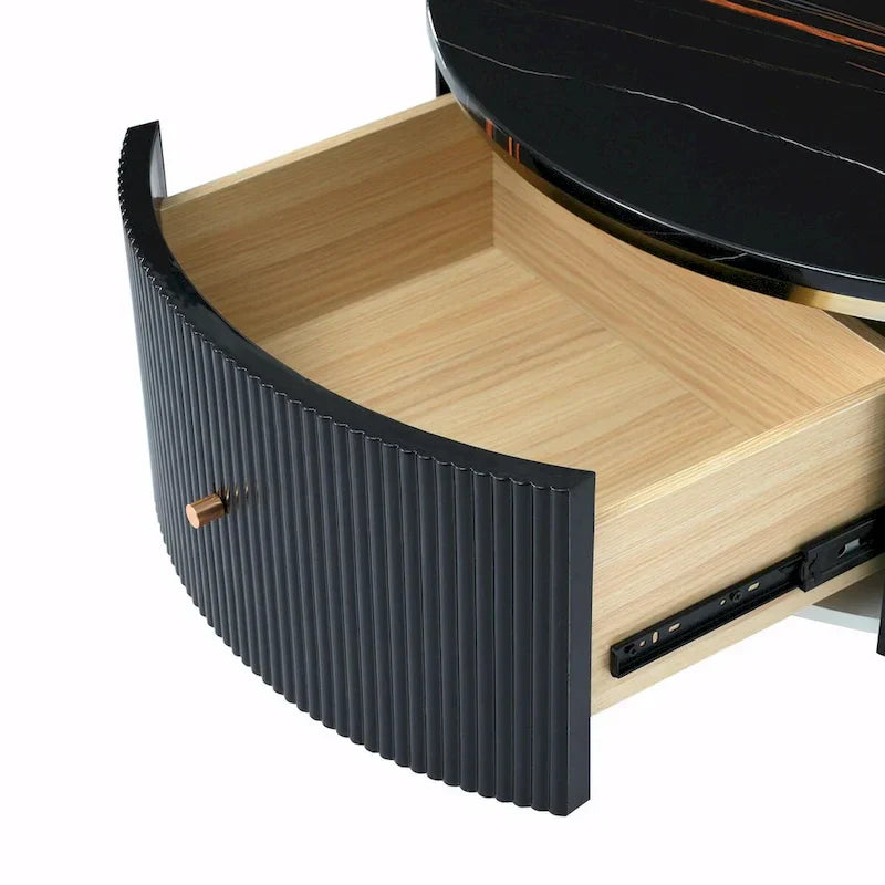 Table basse ronde moderne de 31,5 po avec grand tiroir de rangement