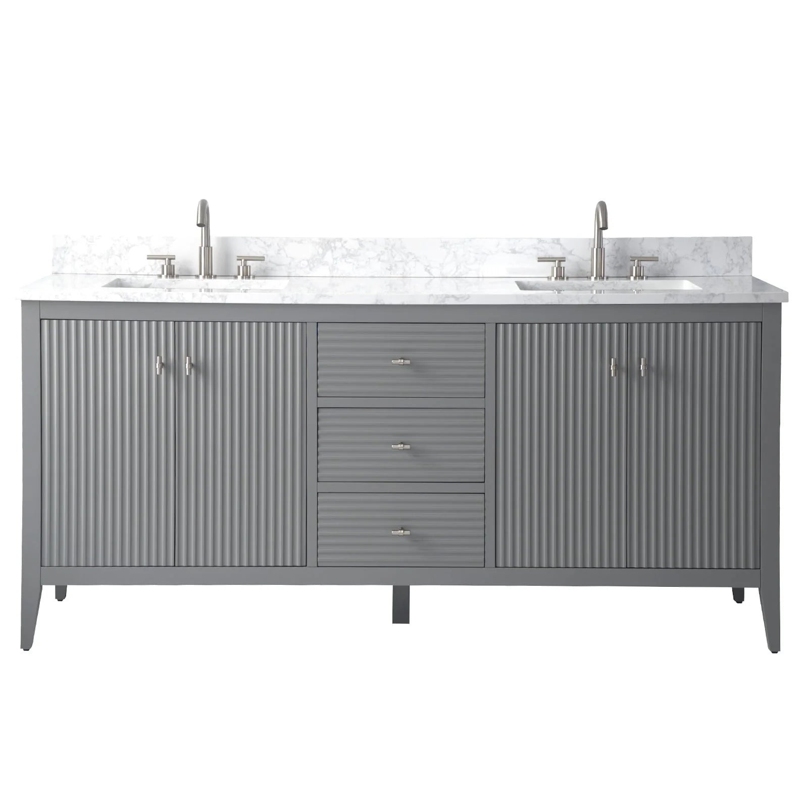 Meuble-lavabo de salle de bain Vanity Art 72 po à double vasque avec dessus en marbre reconstitué