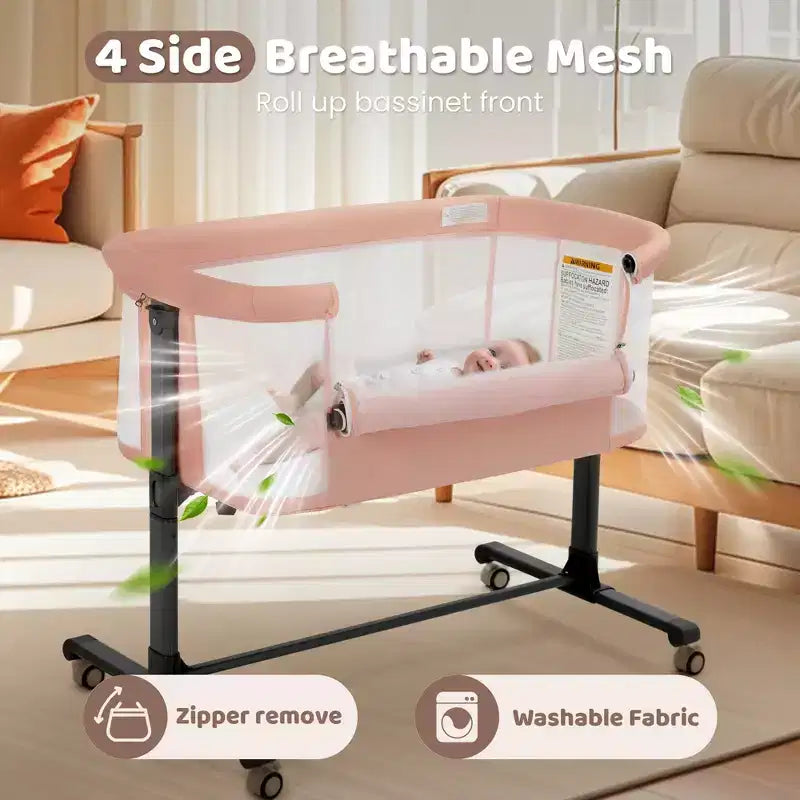 Berceau avec roulettes 鈥?Beige / Gris / Rose, Cododo, pour 1 bébé