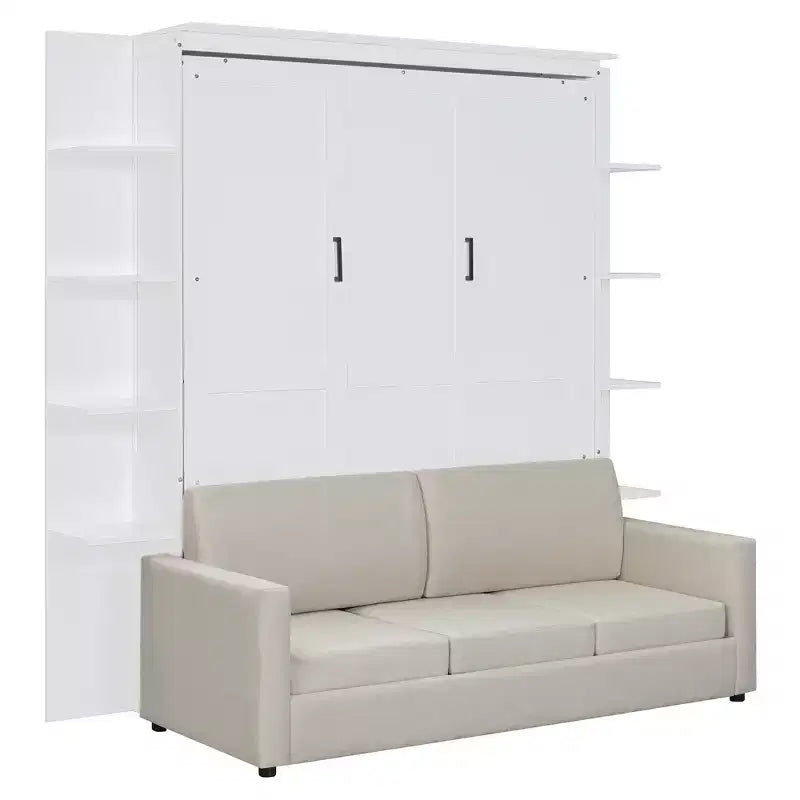 Lit escamotable mural Whisen Modern Design Queen size en bois avec canapé et étagères