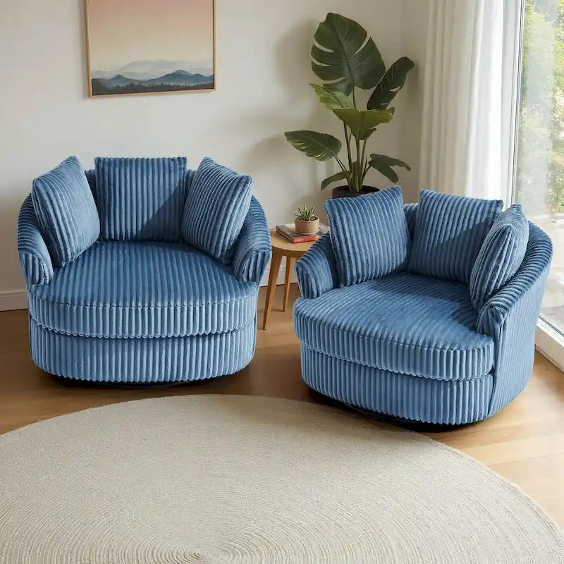 Lot de 2 fauteuils pivotants ronds surdimensionnés en velours côtelé moelleux de 43 po de large avec oreillers