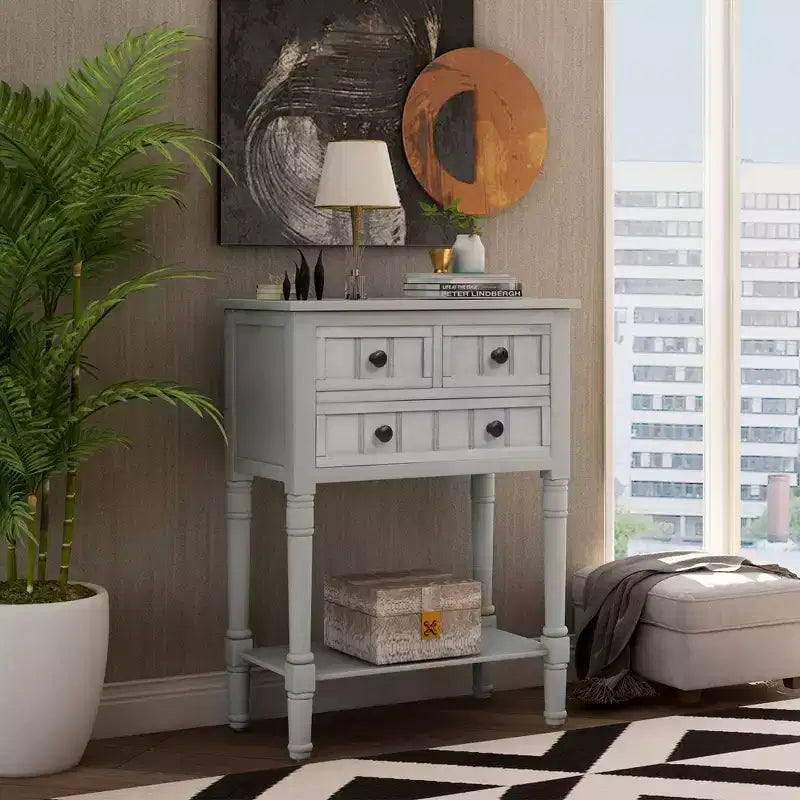 Console étroite de 60 cm avec 3 tiroirs et étagère, table d'appoint pour petite entrée ou salon