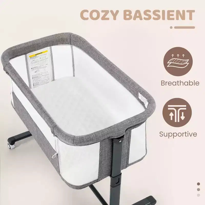 Berceau avec roulettes 鈥?Beige / Gris / Rose, Cododo, pour 1 bébé