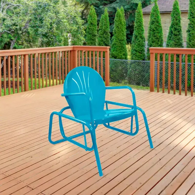 Chaise de patio planeur en métal tulipe rétro Northlight pour l'extérieur, bleu ciel