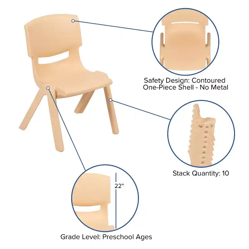Flash Furniture Lot de 4 Chaises d'école empilables en plastique, hauteur d'assise 30,5 cm