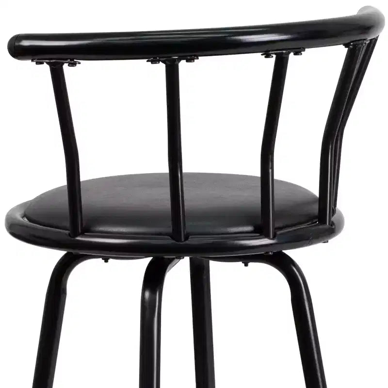 Tabouret de bar Flash Furniture à dossier Couronne, en métal noir avec siège pivotant en vinyle noir.