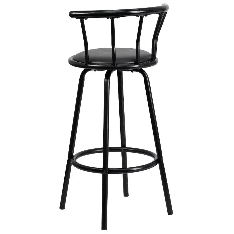 Tabouret de bar Flash Furniture à dossier Couronne, en métal noir avec siège pivotant en vinyle noir.