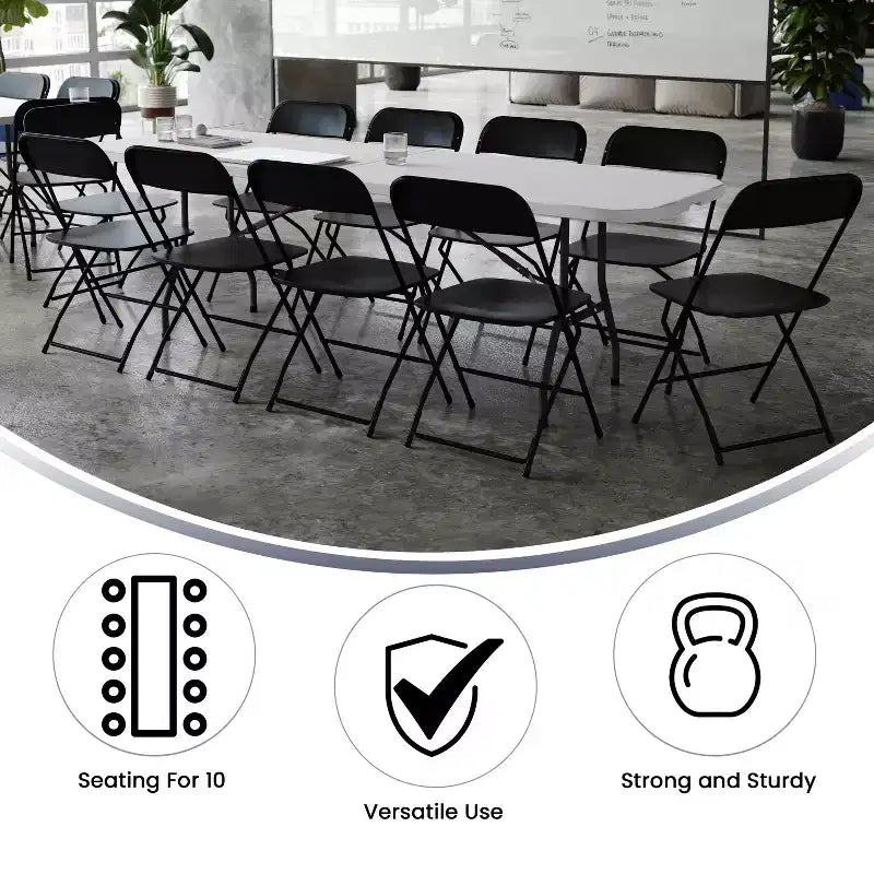Ensemble table pliante de réception/formation Flash Furniture Kathryn 2,4 m en plastique aspect granit blanc avec 10 chaises pliantes
