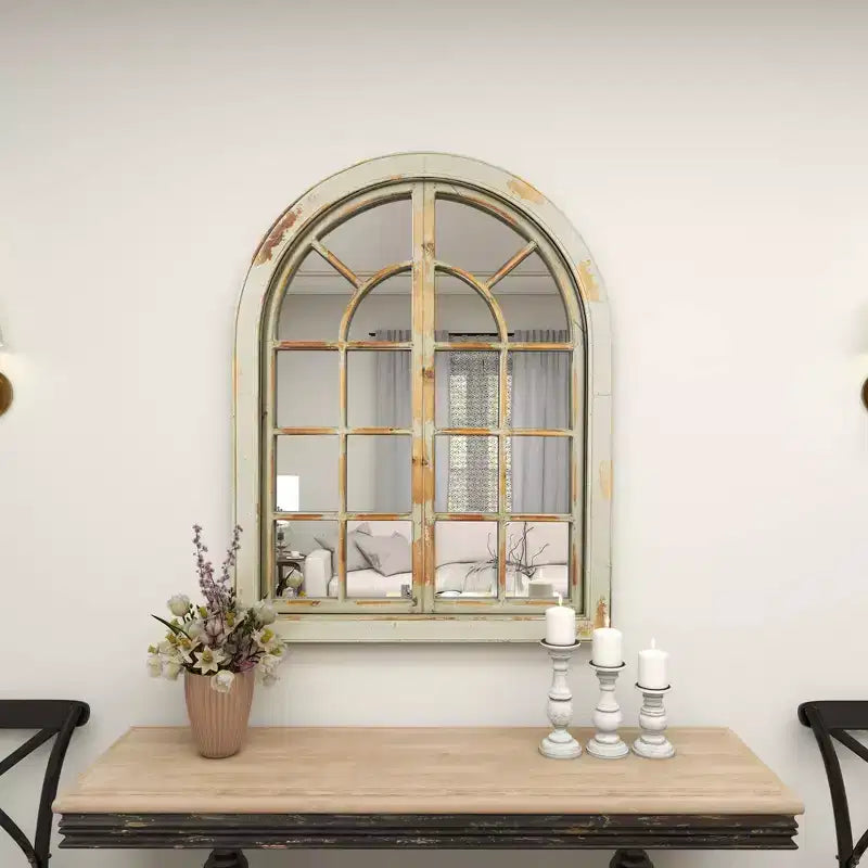 Miroir mural décoratif motif fenêtre cintrée classique de ferme 48 x 37 - Olivia & May