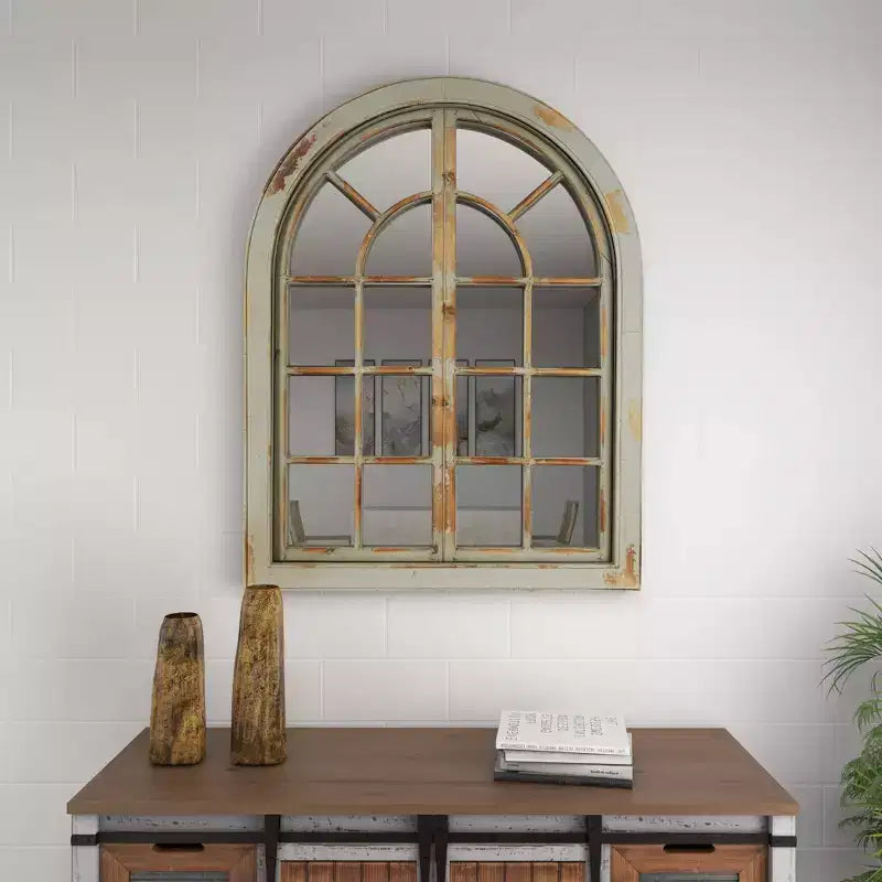 Miroir mural décoratif motif fenêtre cintrée classique de ferme 48 x 37 - Olivia & May