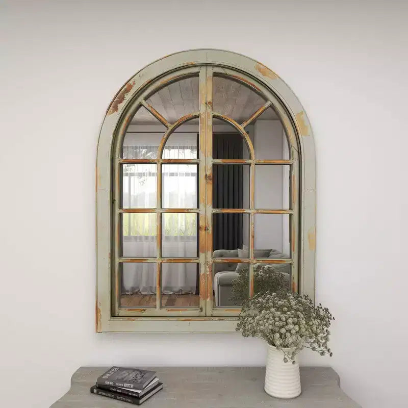 Miroir mural décoratif motif fenêtre cintrée classique de ferme 48 x 37 - Olivia & May