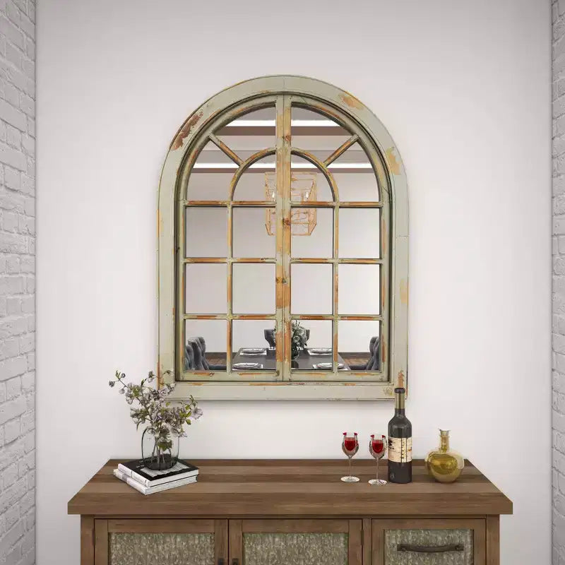 Miroir mural décoratif motif fenêtre cintrée classique de ferme 48 x 37 - Olivia & May