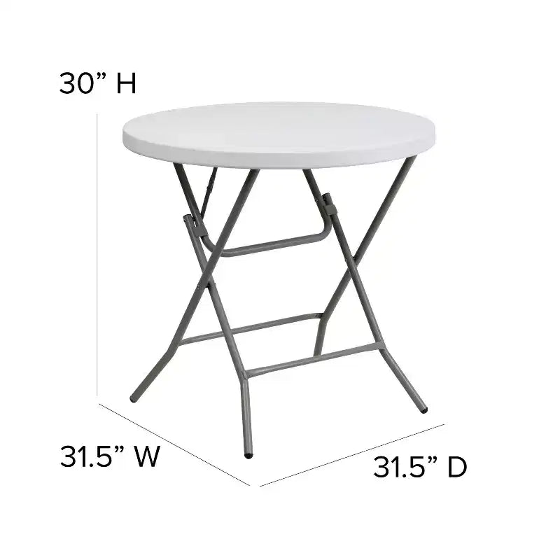 Table pliante ronde Emma et Oliver de 0,80 m en plastique blanc aspect granit - Table événementielle