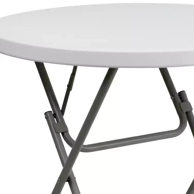 Table pliante ronde Emma et Oliver de 0,80 m en plastique blanc aspect granit - Table événementielle