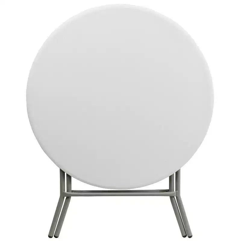 Table pliante ronde Emma et Oliver de 0,80 m en plastique blanc aspect granit - Table événementielle