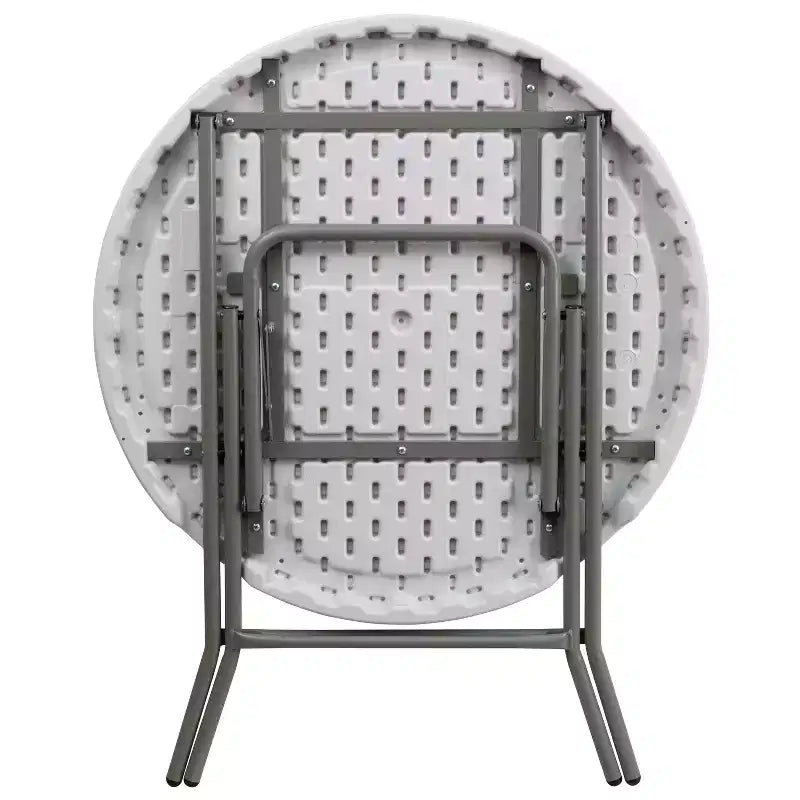Table pliante ronde Emma et Oliver de 0,80 m en plastique blanc aspect granit - Table événementielle