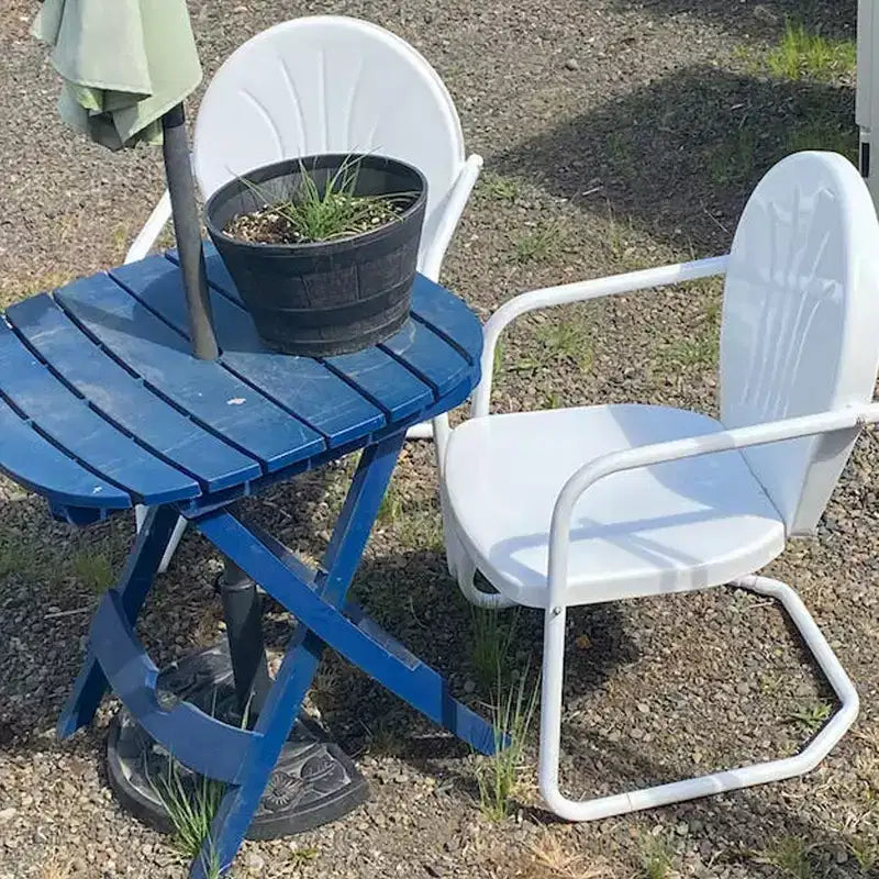 Fauteuil de jardin rétro en acier Northlight, motif tulipe, 86 cm, blanc