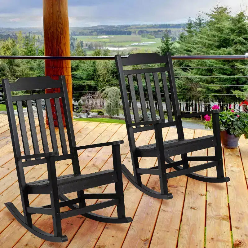 Emma et Oliver, ensemble de 2 fauteuils à bascule en polyrésine d'extérieur toutes saisons, imitation bois pour véranda et patio