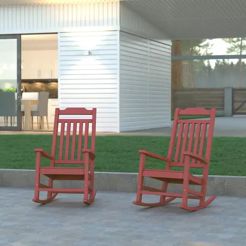 Emma et Oliver, ensemble de 2 fauteuils à bascule en polyrésine d'extérieur toutes saisons, imitation bois pour véranda et patio