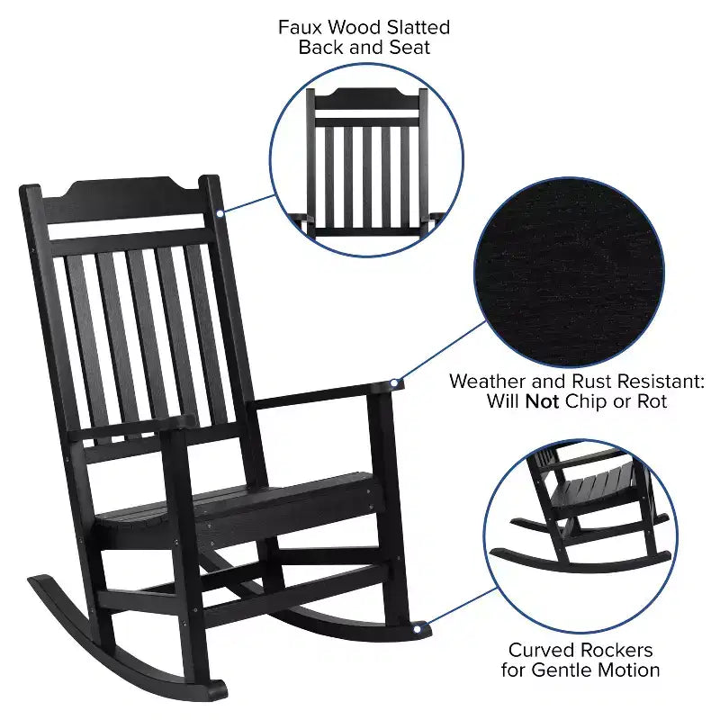 Emma et Oliver, ensemble de 2 fauteuils à bascule en polyrésine d'extérieur toutes saisons, imitation bois pour véranda et patio