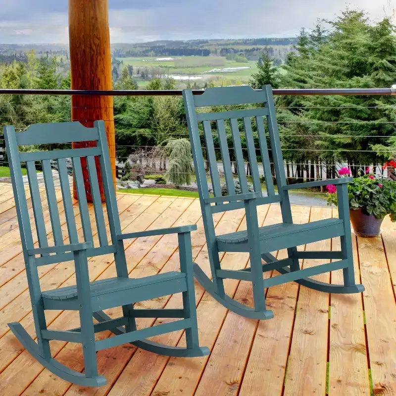 Emma et Oliver, ensemble de 2 fauteuils à bascule en polyrésine d'extérieur toutes saisons, imitation bois pour véranda et patio