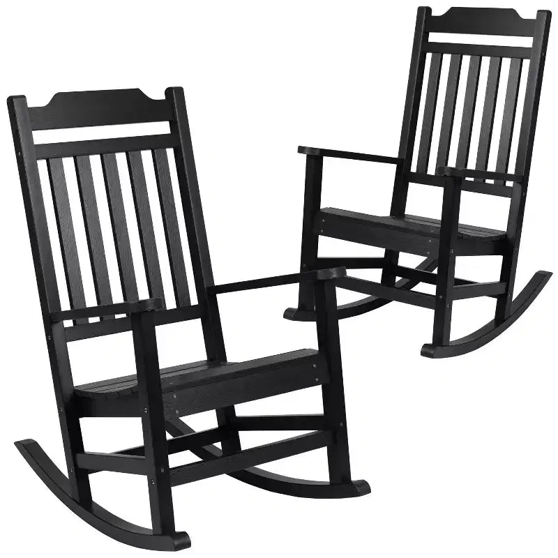 Emma et Oliver, ensemble de 2 fauteuils à bascule en polyrésine d'extérieur toutes saisons, imitation bois pour véranda et patio