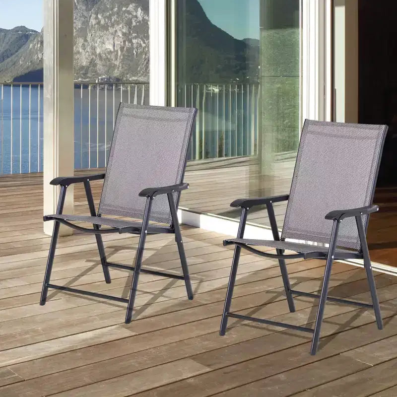 Outsunny Lot de 2 chaises pliantes d'extérieur empilables et portables pour terrasse, jardin, camping et voyage