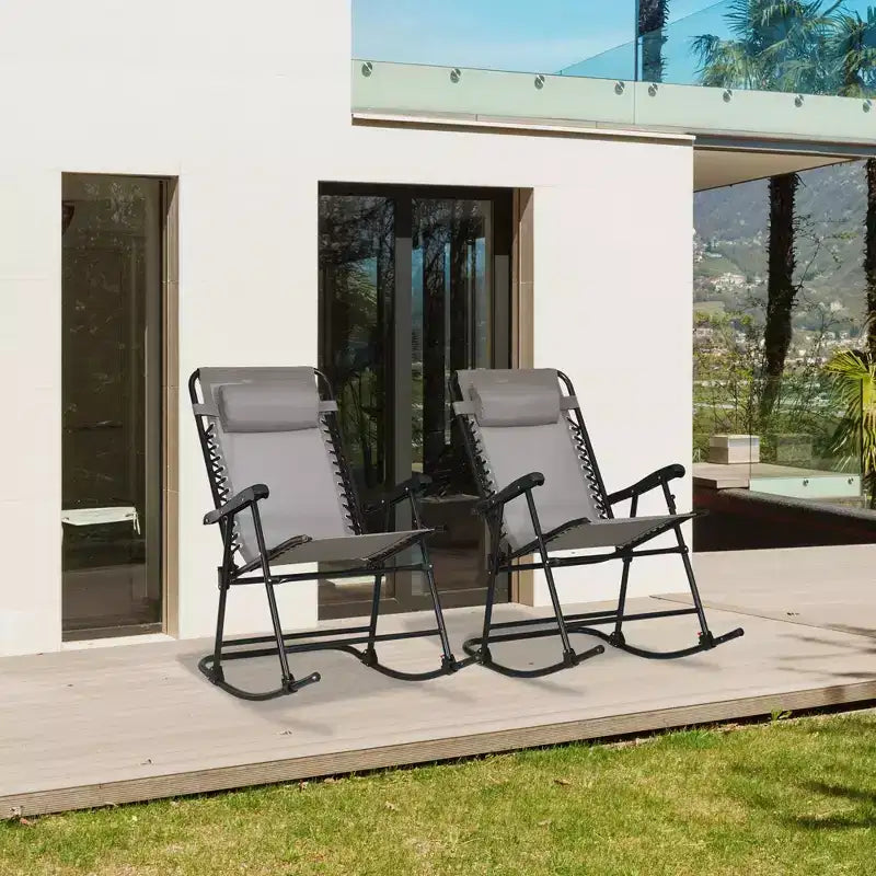Outsunny Lot de 2 chaises berçantes, chaises de jardin pliantes inclinables avec oreiller, transats portables d'extérieur pour le camping, la pêche, la plage