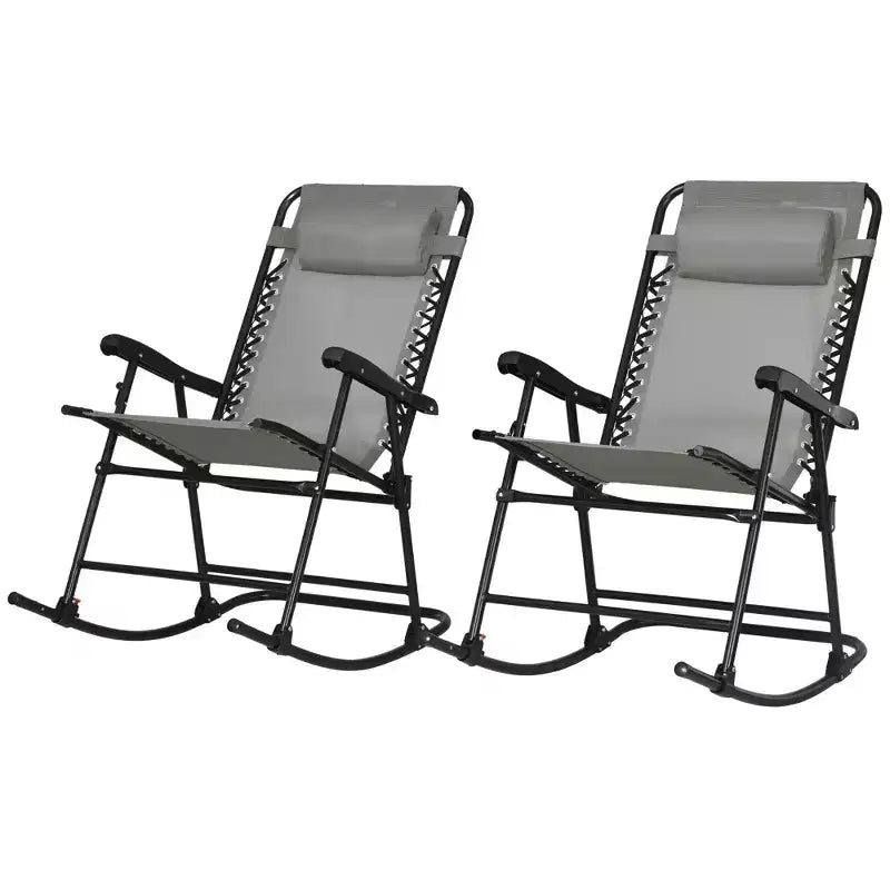 Outsunny Lot de 2 chaises berçantes, chaises de jardin pliantes inclinables avec oreiller, transats portables d'extérieur pour le camping, la pêche, la plage