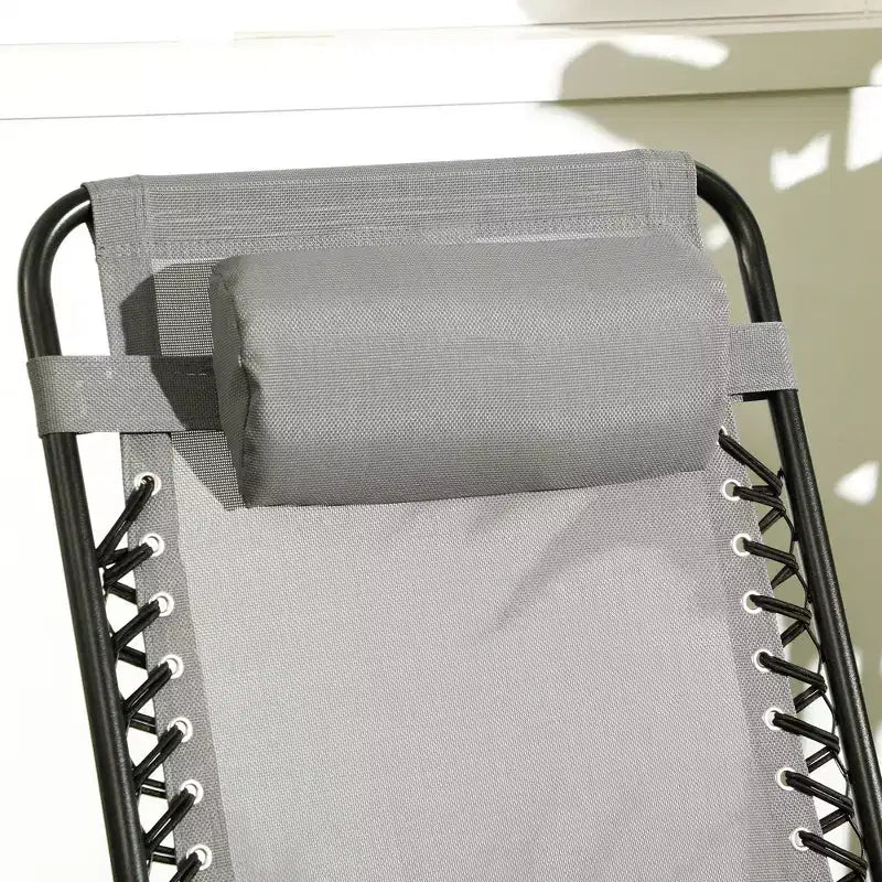 Outsunny Lot de 2 chaises berçantes, chaises de jardin pliantes inclinables avec oreiller, transats portables d'extérieur pour le camping, la pêche, la plage