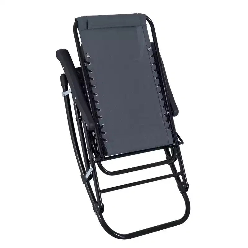 Outsunny Lot de 2 chaises berçantes, chaises de jardin pliantes inclinables avec oreiller, transats portables d'extérieur pour le camping, la pêche, la plage