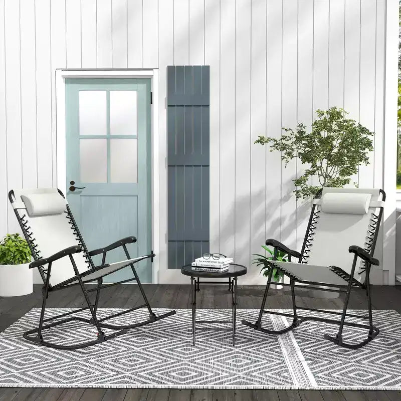 Outsunny Lot de 2 chaises berçantes, chaises de jardin pliantes inclinables avec oreiller, transats portables d'extérieur pour le camping, la pêche, la plage