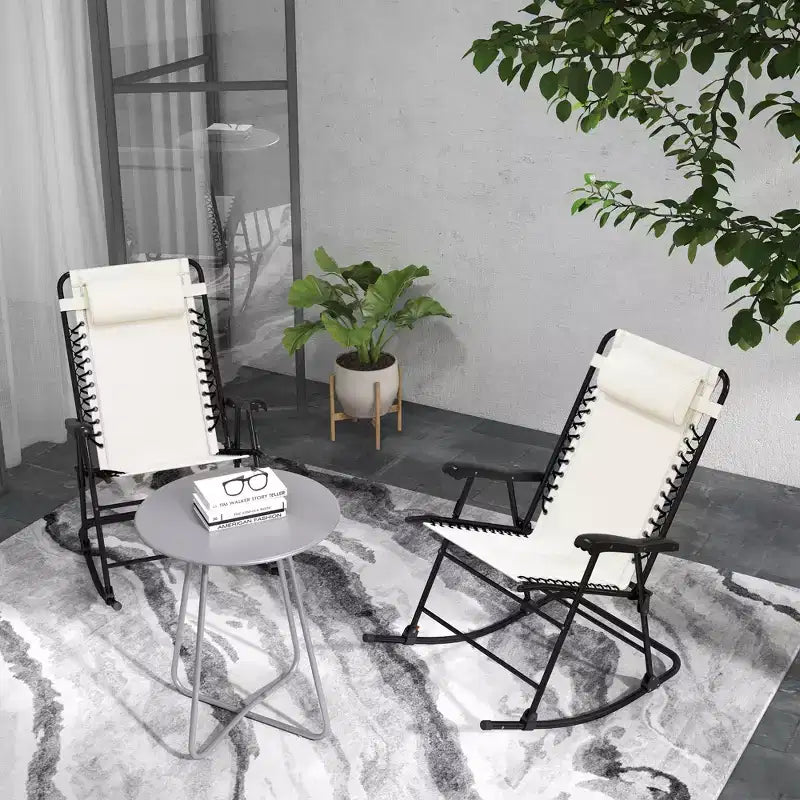 Outsunny Lot de 2 chaises berçantes, chaises de jardin pliantes inclinables avec oreiller, transats portables d'extérieur pour le camping, la pêche, la plage