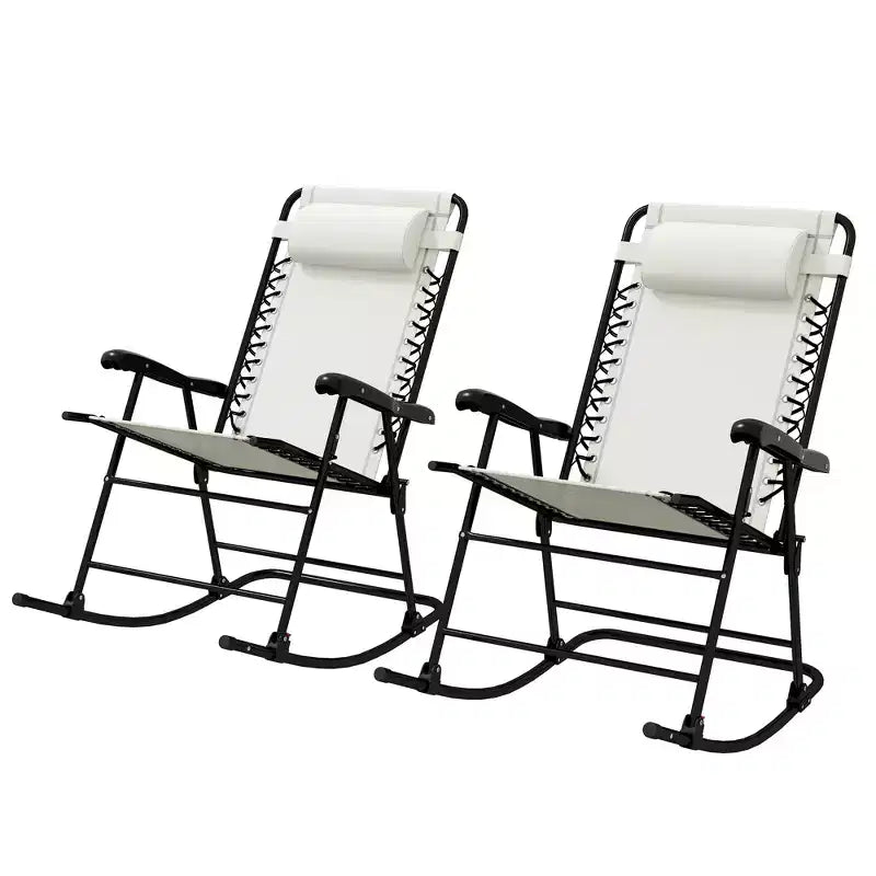Outsunny Lot de 2 chaises berçantes, chaises de jardin pliantes inclinables avec oreiller, transats portables d'extérieur pour le camping, la pêche, la plage