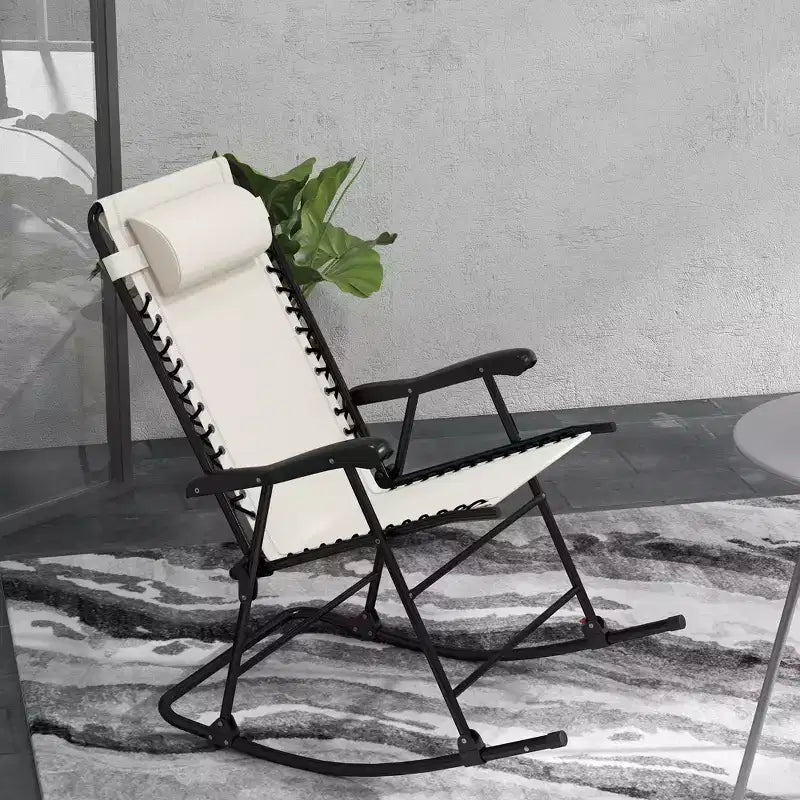 Outsunny Lot de 2 chaises berçantes, chaises de jardin pliantes inclinables avec oreiller, transats portables d'extérieur pour le camping, la pêche, la plage