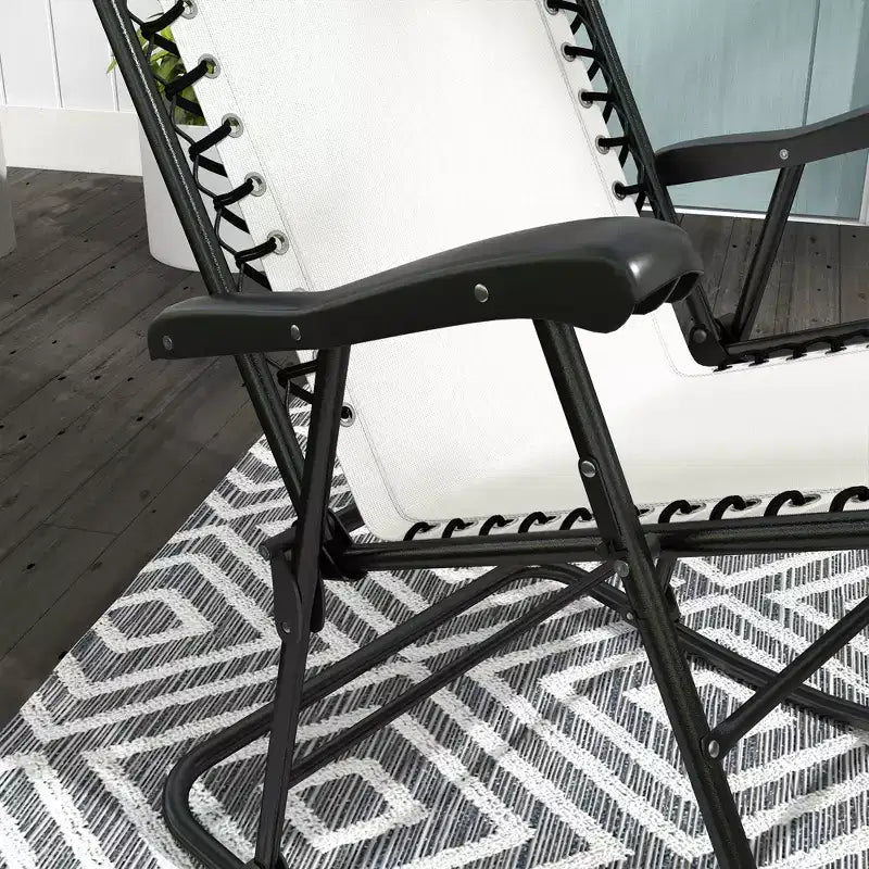 Outsunny Lot de 2 chaises berçantes, chaises de jardin pliantes inclinables avec oreiller, transats portables d'extérieur pour le camping, la pêche, la plage